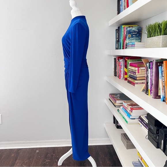 Rene Ruiz Blue Ruched Long Sleeve Gown size 6 - Picture 9 of 15